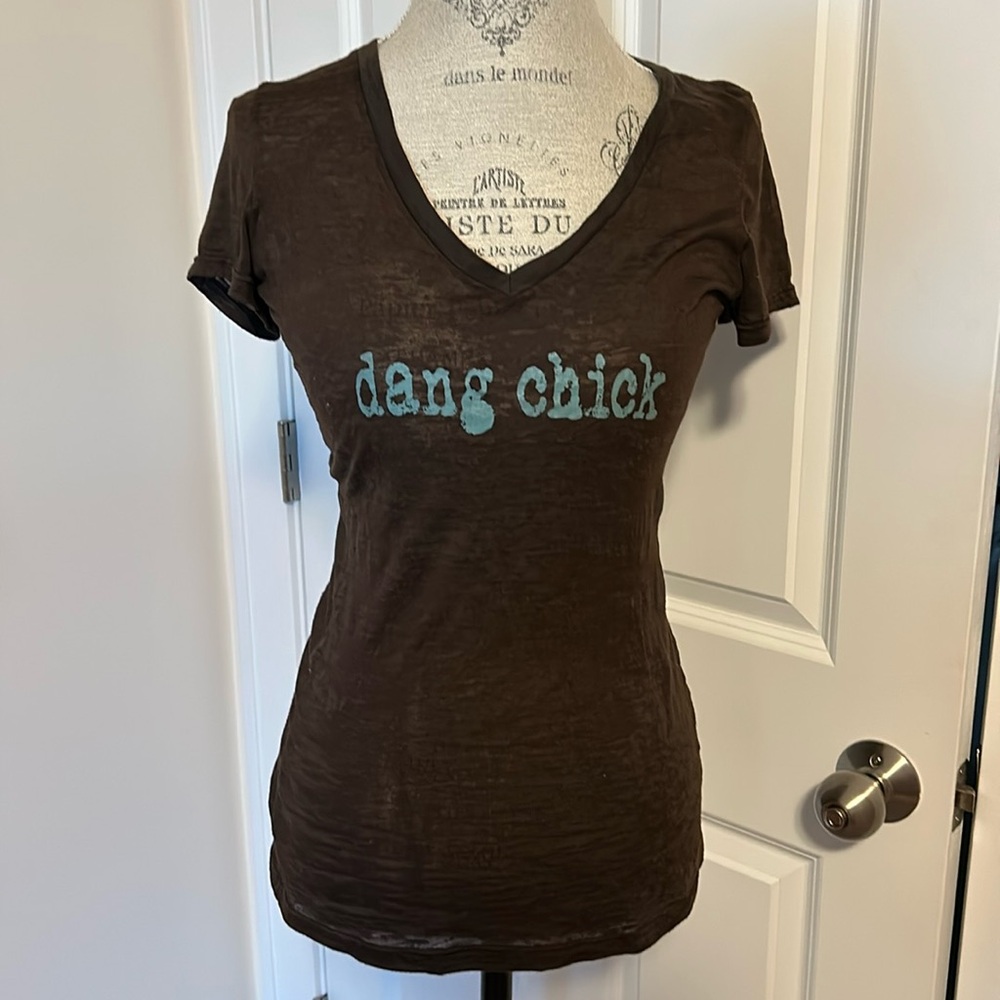 Womens top Dang Chicks brown tshirt